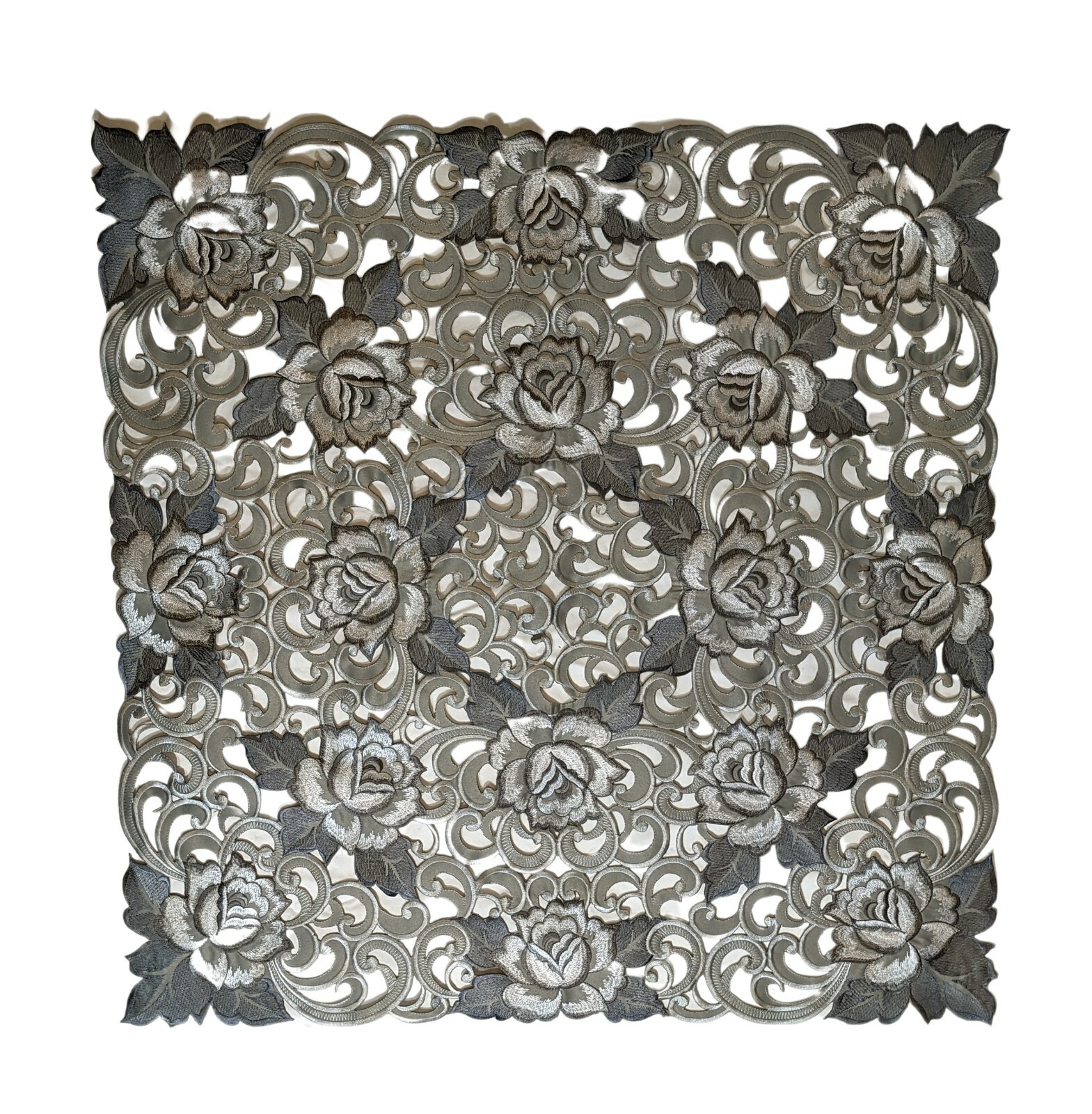 Doily Boutique Table Runner, Dresser Scarf,or Doily with Silver Gray Roses