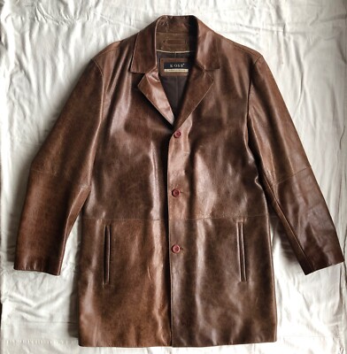 K-oss Genuine Leather Jacket, Cognac, Men's Size M, Classic Fit, 3 Buttons