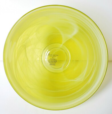 Artistic Accents Chartreuse Yellow Milky White Opal Iridescent Swirl Glass Bowl