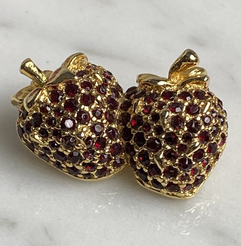 Vintage Givenchy Crystal Red Strawberry Gold Pin Brooch