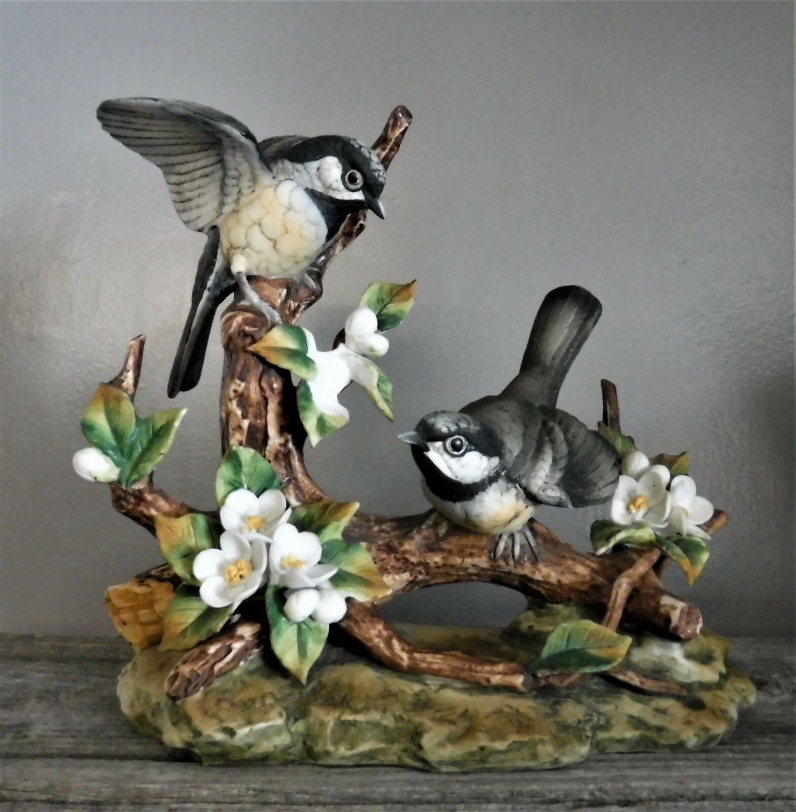 Andrea by Sadek statue sculpture figurine bird Japan Black Cap Chickadee flowers