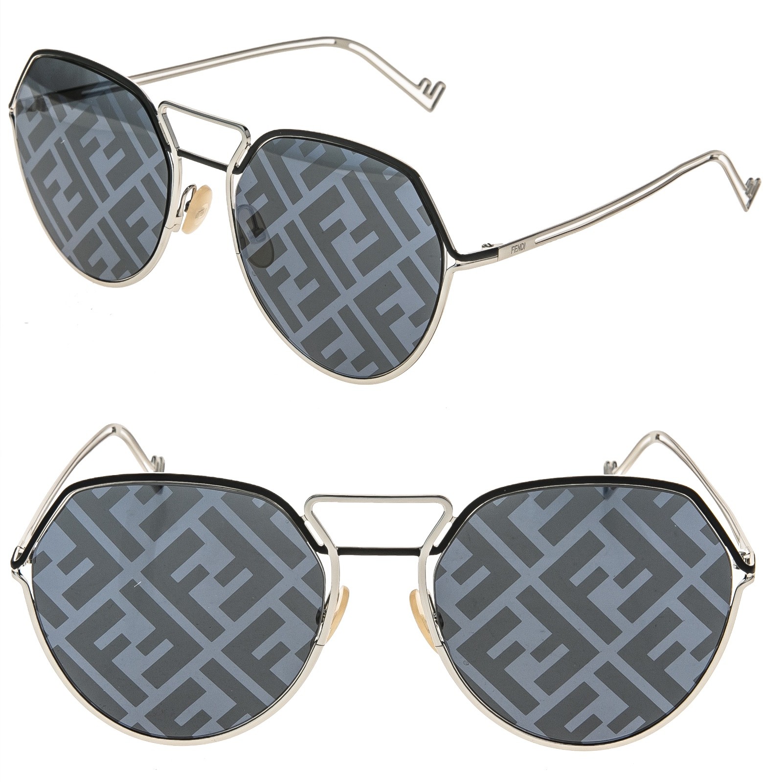 FENDI FFM0073S GRID 0073 Silver Black FF Print Mirror