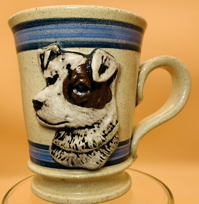 Vintage 89 Hand Made Studio Art Pottery Dog Terrier Eyepatch 3D Signed Baci