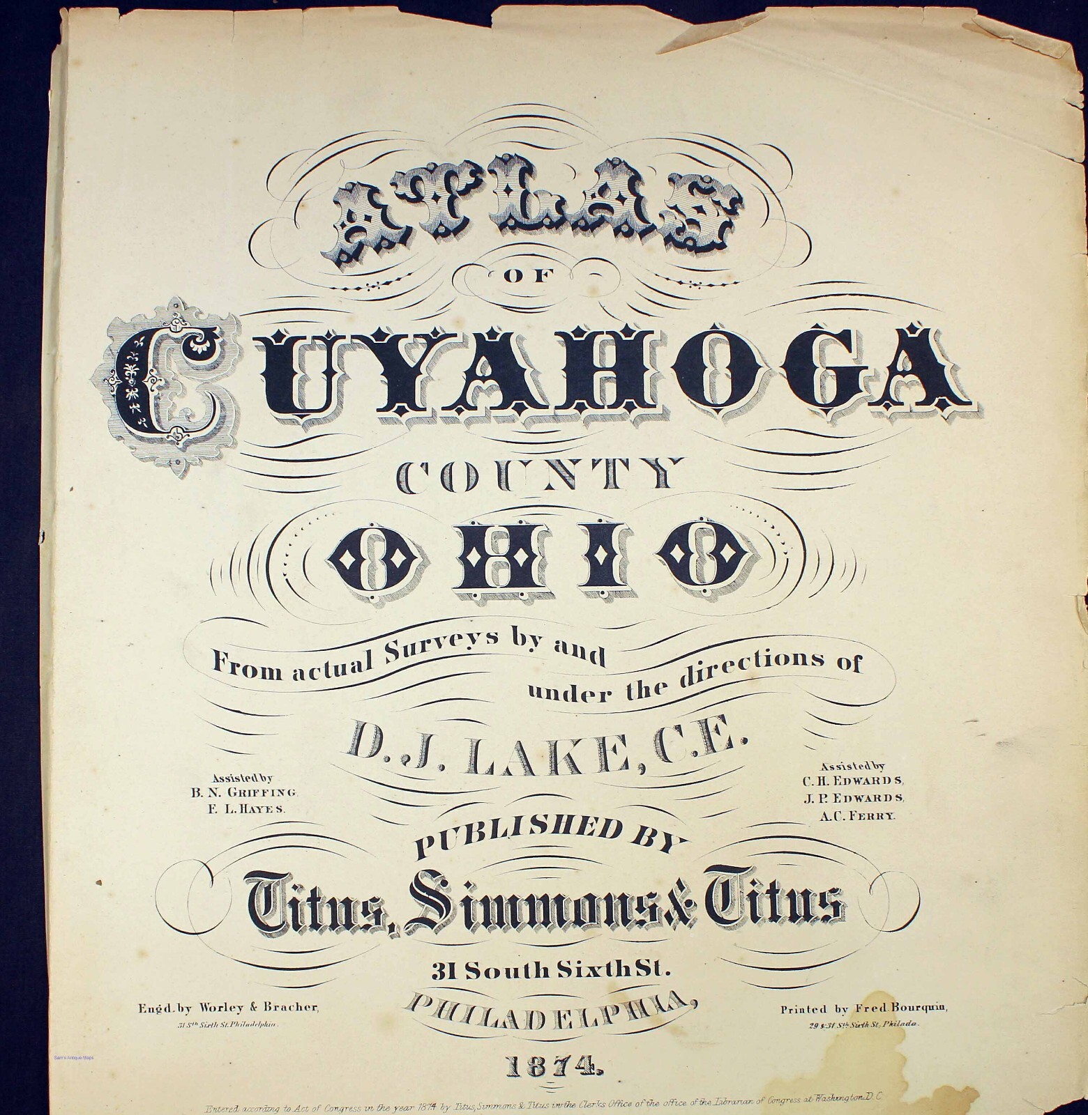 1874 Plat Map Warrensville Township Cuyahoga County Ohio Randall PO