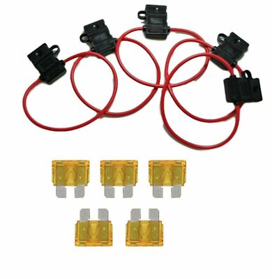 18 Gauge ATC ATO In-Line Fuse Holder Wire 12V Blade Waterproof 5 Pack 5 Amp