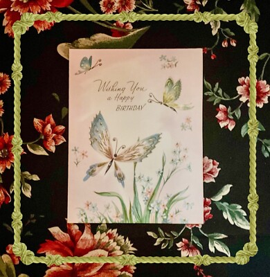 Vintage Greeting Card Happy Birthday Butterflies 1930s Inside Design Env NOS