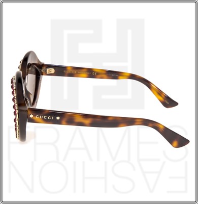 Pre-owned Gucci Crystal 0045 3867 Lips Cat Eye Havana Brown Red Stud Sunglasses Gg0045s