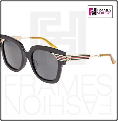 Pre-owned Gucci Web 0281 Gold Metal Etched Oversized Black Glitter Sunglasses Gg0281sa In Gray