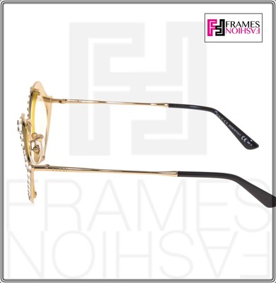 Pre-owned Gucci Lips Crystal Sunglasses 4287 Cat Eye Gold Metal Frame Glasses 0046 In J5g99