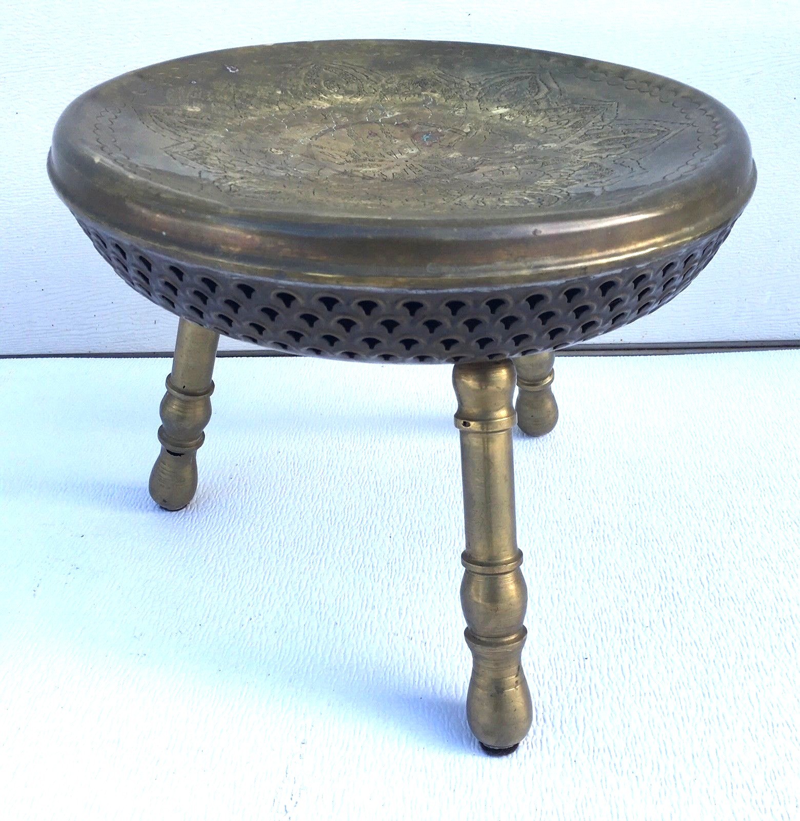 Brass Foot Stool Warmer Middle Eastern Ankara Turkey Ornate