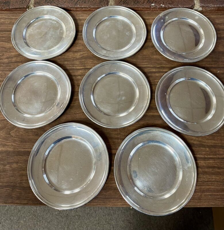 Eight GORHAM Sterling Silver Bread Plates No. 10 6” Diameter Dish 628 grams .925