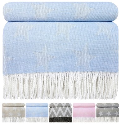 SALE ! Baumwolldecke Wohndecke Plaid 140 x 170cm 100% Baumwolle Hellblau