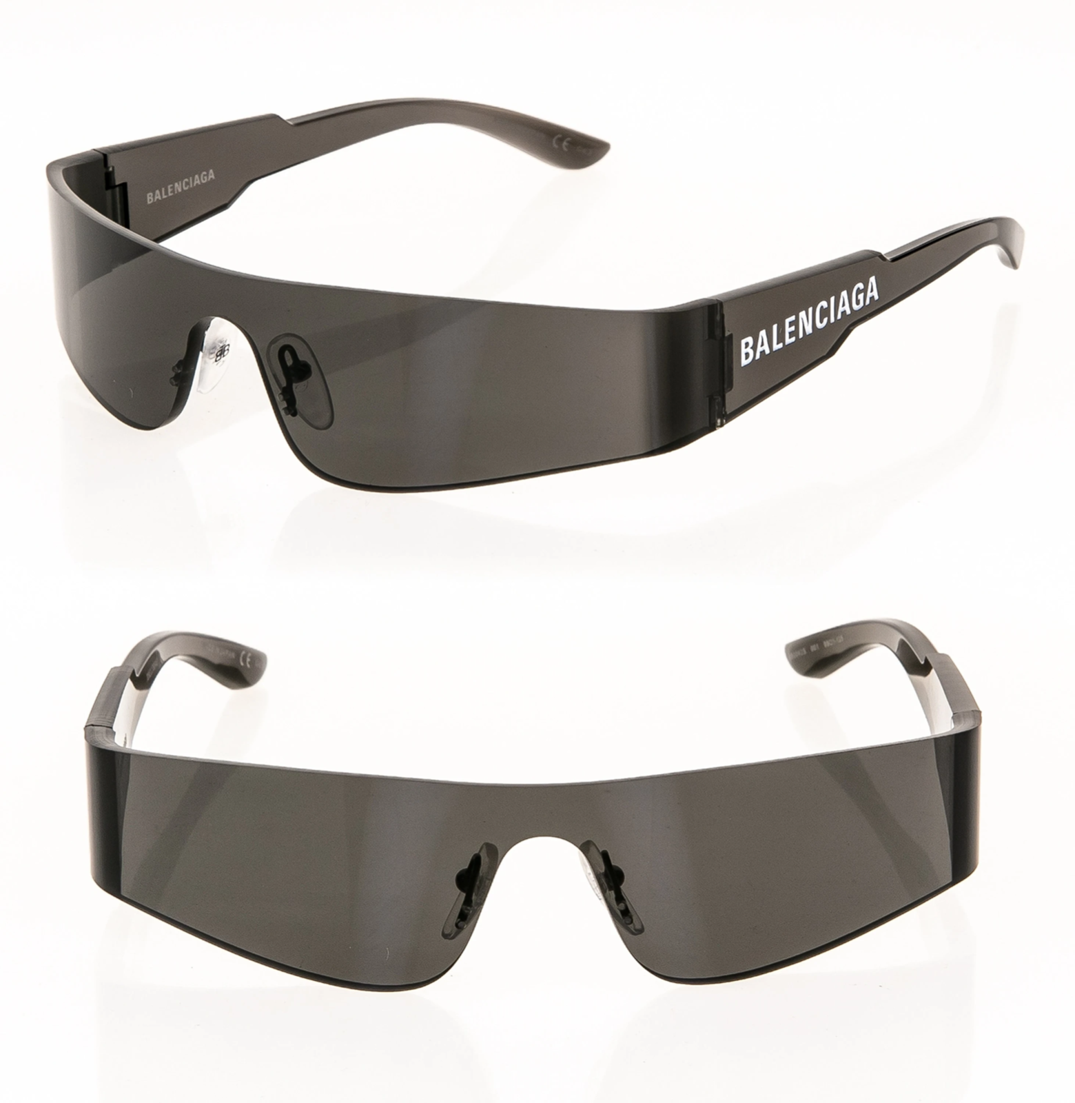 Pre-owned Balenciaga Mono Wrap 0041 Black Fashion Shield Futuristic Sunglass Bb0041s 001 In Gray