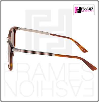 Pre-owned Gucci Web 0078 Gold Metal Etched Aviator Havana Gold Green Sunglasses Gg0078sk