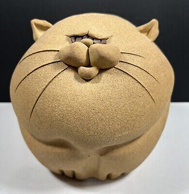 Fat Cat Piggy Bank Stoneware Studio Pottery 1970's VINTAGE Original Cork Stopper