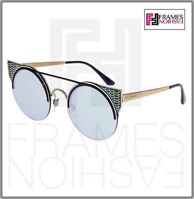 Pre-owned Bvlgari Serpenteyes Bv6088 Gold Blue Mirrored Metal Round Flat Sunglasses 6088