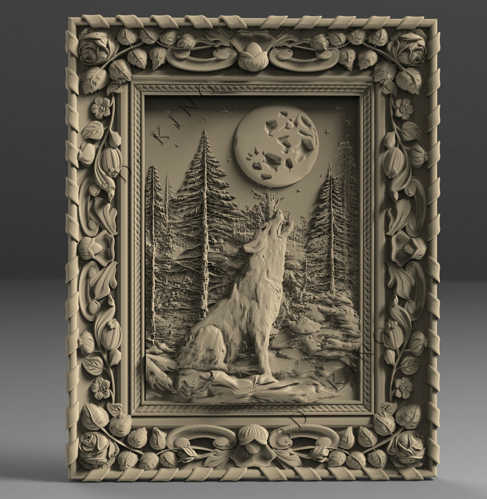 3D STL Model WOLF & MOON for CNC Router Aspire Artcam 3D Printer Engraver Cut 3D