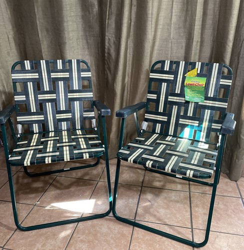 Vintage Rio Backyard Metal Folding Lawn Chairs Webbed Patio
