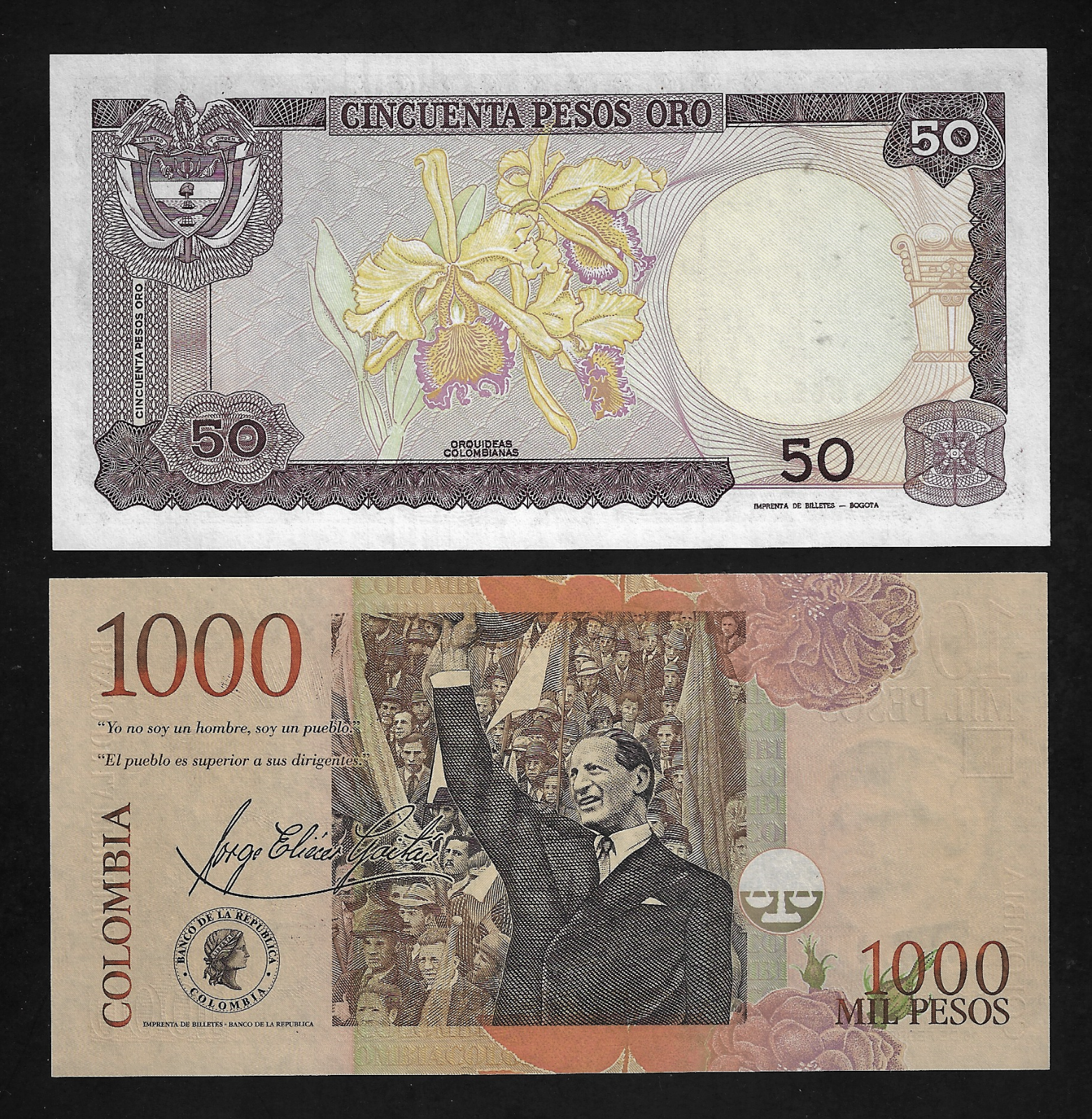 COLOMBIA(2)BANK NOTE 50 PESOS 1.1.1986 P 422, 1000 PESOS 16.2.2004 P438 B CU