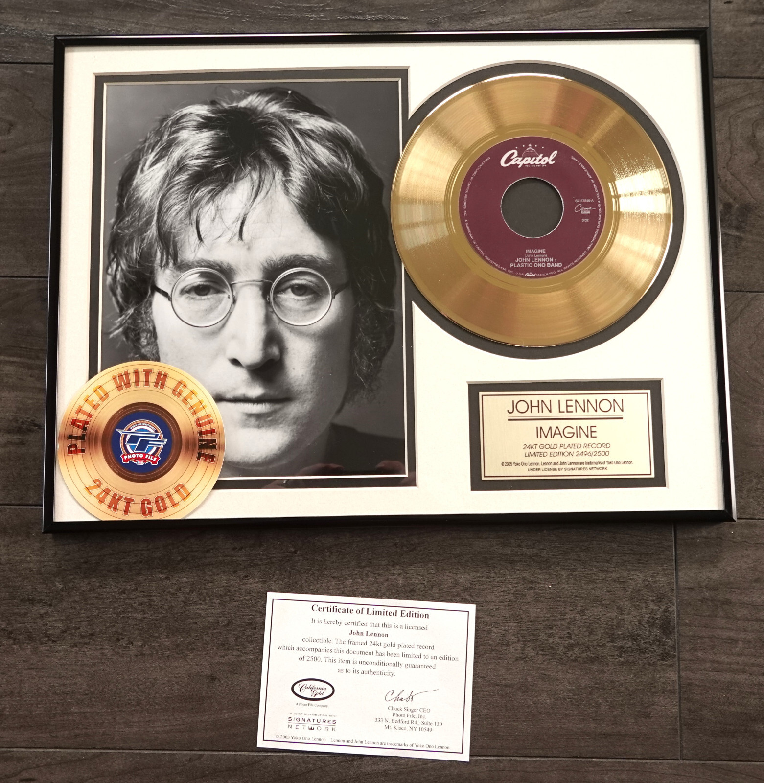 JOHN LENNON IMAGINE 24K GOLD RECORD LP PLAQUE LIMITED JOHN LENNON IMAGINE 24K GOLD RECORD LP PLAQUE LIMITED