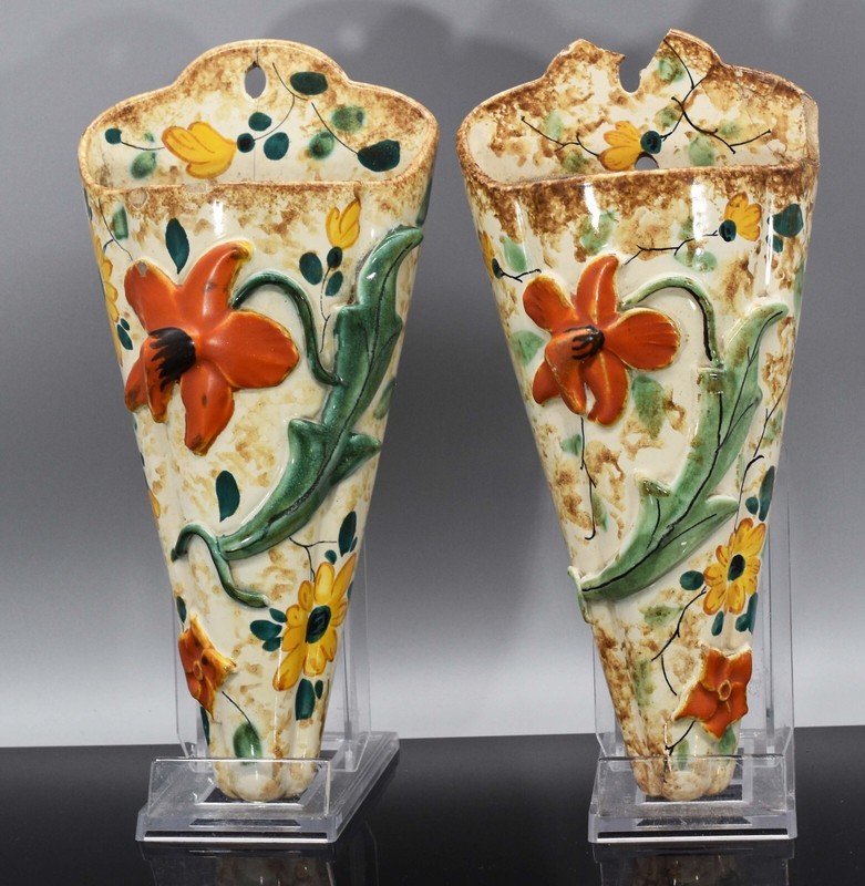 2x Alte Wandvase Gouda Regina Holland Arina 30er Art Deko H27cm
