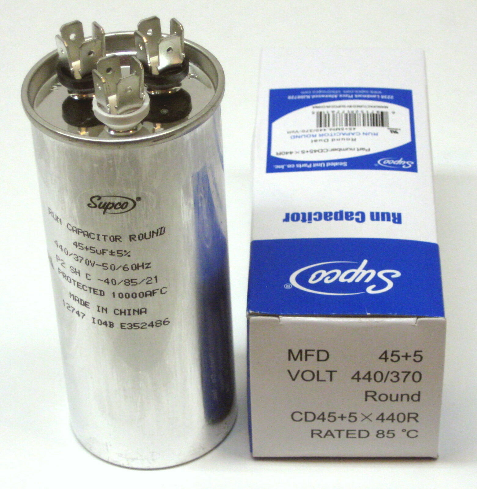 Air Conditioning HVAC Round Dual Motor Run Capacitor 45 + 5 MFD