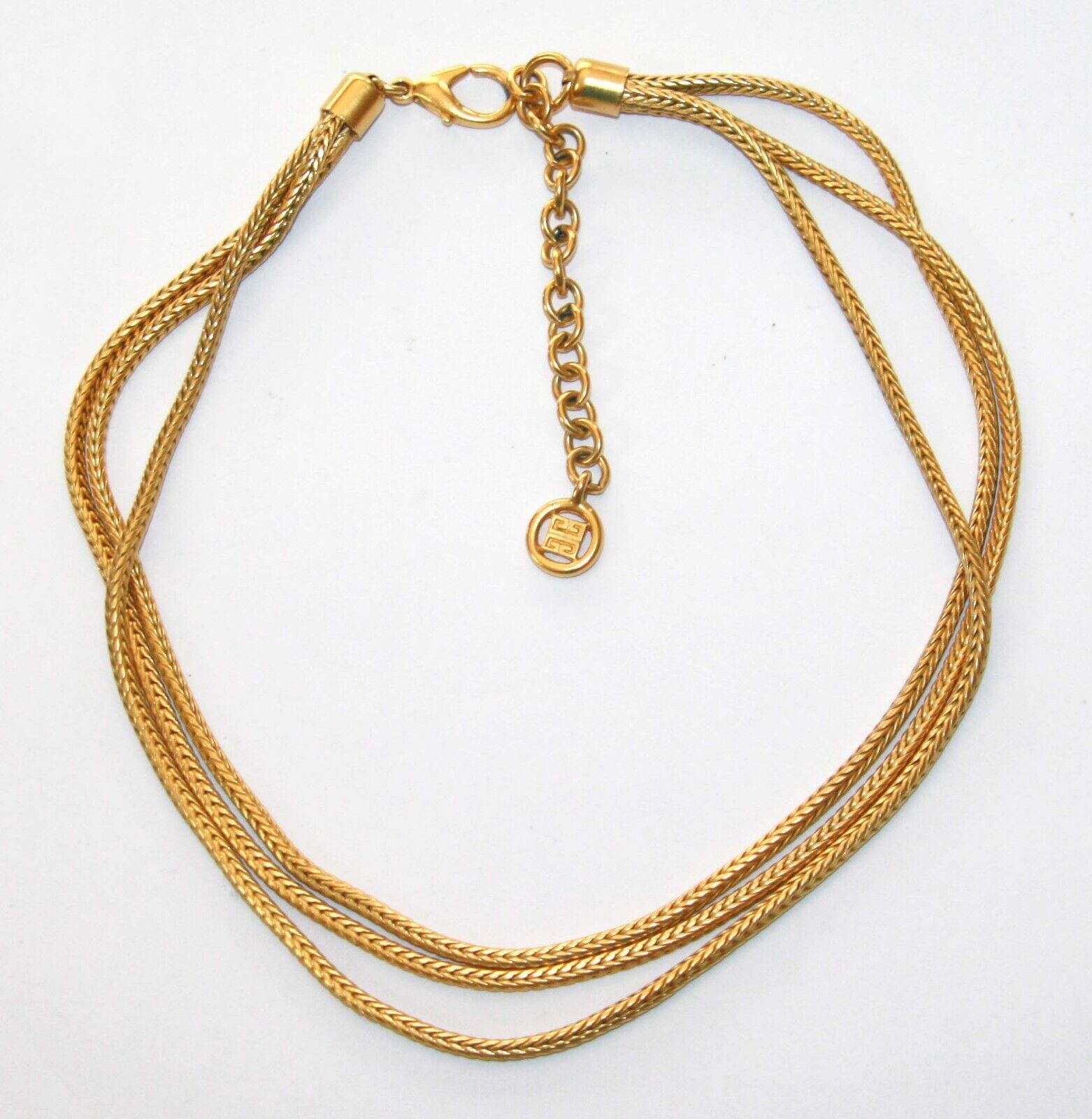 Vintage Givenchy logo monogram three triple strand rope chain necklace gold tone Vintage Givenchy logo monogram three triple strand rope chain necklace gold tone