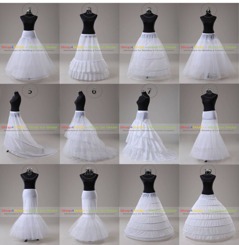 White Wedding Ball Gown Hoop/Hoopless/Mermaid Fishtail Crinoline Petticoat Slips