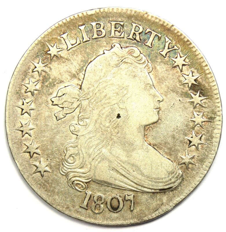 1807 Draped Bust Half Dollar 50C Coin - VF Details - Rare Early Date!
