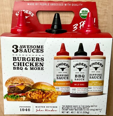 Kinder s Burgers Chicken BBQ Sauce Organic 3 Pack Honey Mustard Mild BBQ 40.7 oz