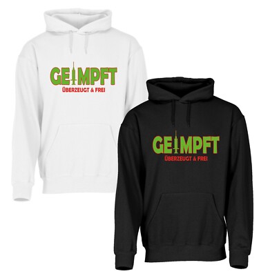 GEIMPFT PRO IMPFUNG FUNSHIRT HOODIE KAPUZENSWEAT SPRÜCHESHIRT FUN SWEATSHIRT NEU