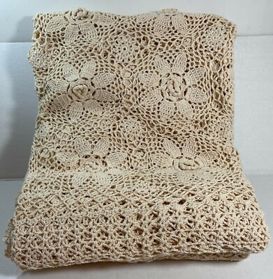 New Handmade Crochet Lace Tablecloth, rectangular 72'' x 108'' 100% Cotton, Beige