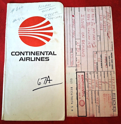Continental Airlines Ticket Jacket and hand-written Ticket MSY-LAX-MSY