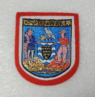 Cornwall Woven Patch Sampson's Souvenir New Vintage Metalic Thread Red Felt