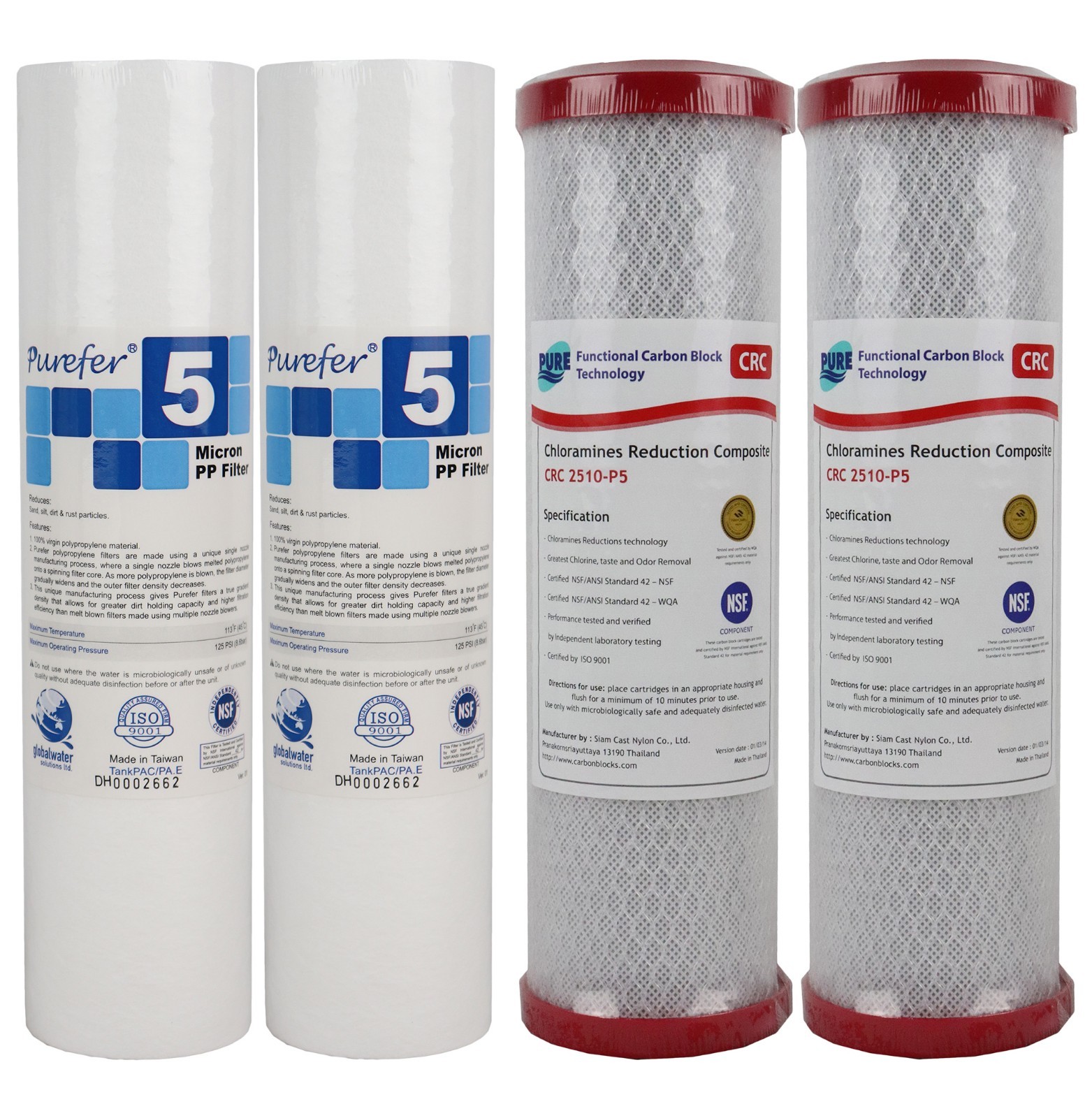 2 Set Water Filter Cartridges 5 Mic Sed 0.5 Micron Chloramine Removal