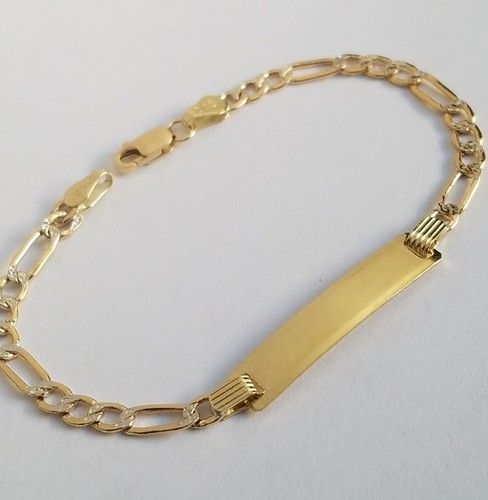 Pre-owned Handmade Kid Unisex 10k Yellow Gold Figaro Id Baby Bracelet 5.75 Inch