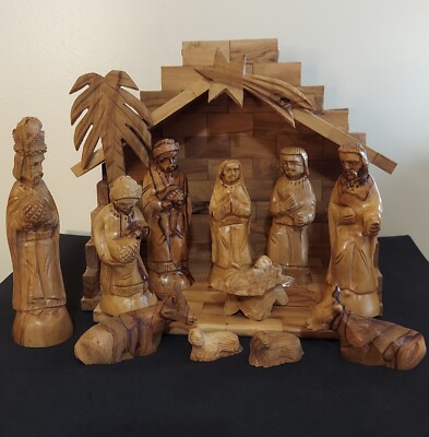 Hand Carved Nativity Set , Olive Wood, 12 Pcs. The Holy Land Bethlehem 