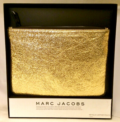 Neiman Marcus Leather Marc Jacobs Designer Metallic Gold Clutch Purse Pouch  