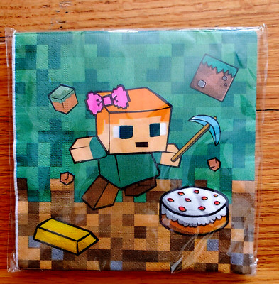 FREE SHIPPING TNT Minecraft  ONE Package of 16 Dinner Napkins    6 ½  x 6 ½ 