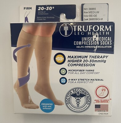 Truform 20-30 mm Firm Below Knee Compression Stockings Unisex  Beige Med.  33865