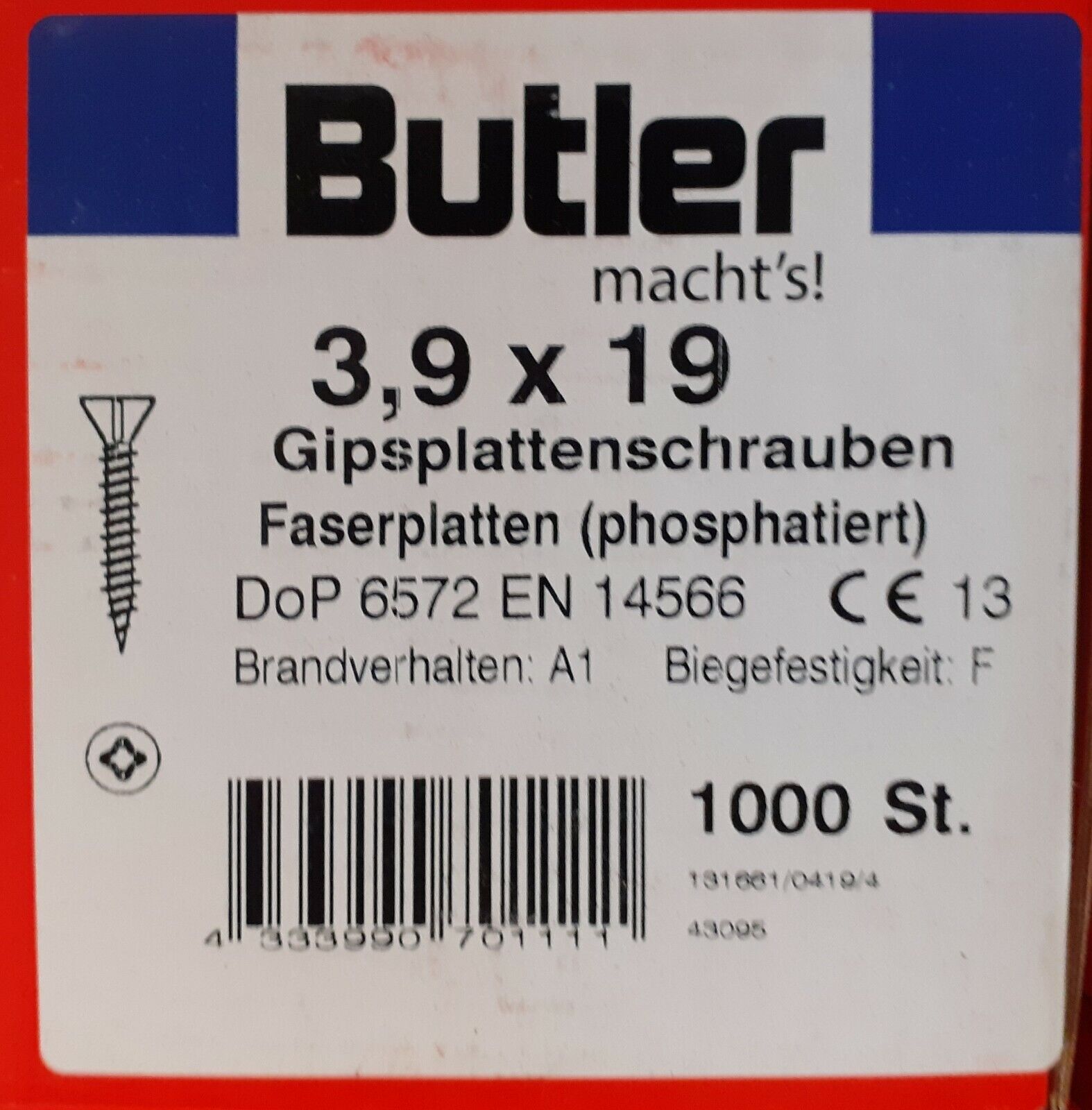 Gipsplattenschrauben Schnellbau Trockenbau Schrauben 3,9x19 Faserplatten 1000 St