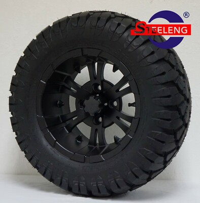 GOLF CART 12'' MATT BLACK VAMPIRE WHEELS and 22'' STINGER DOT ALL TERRAIN TIRES