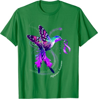 Hummingbird Holding Purple Ribbon Alzheimer Awareness Unisex T-Shirt