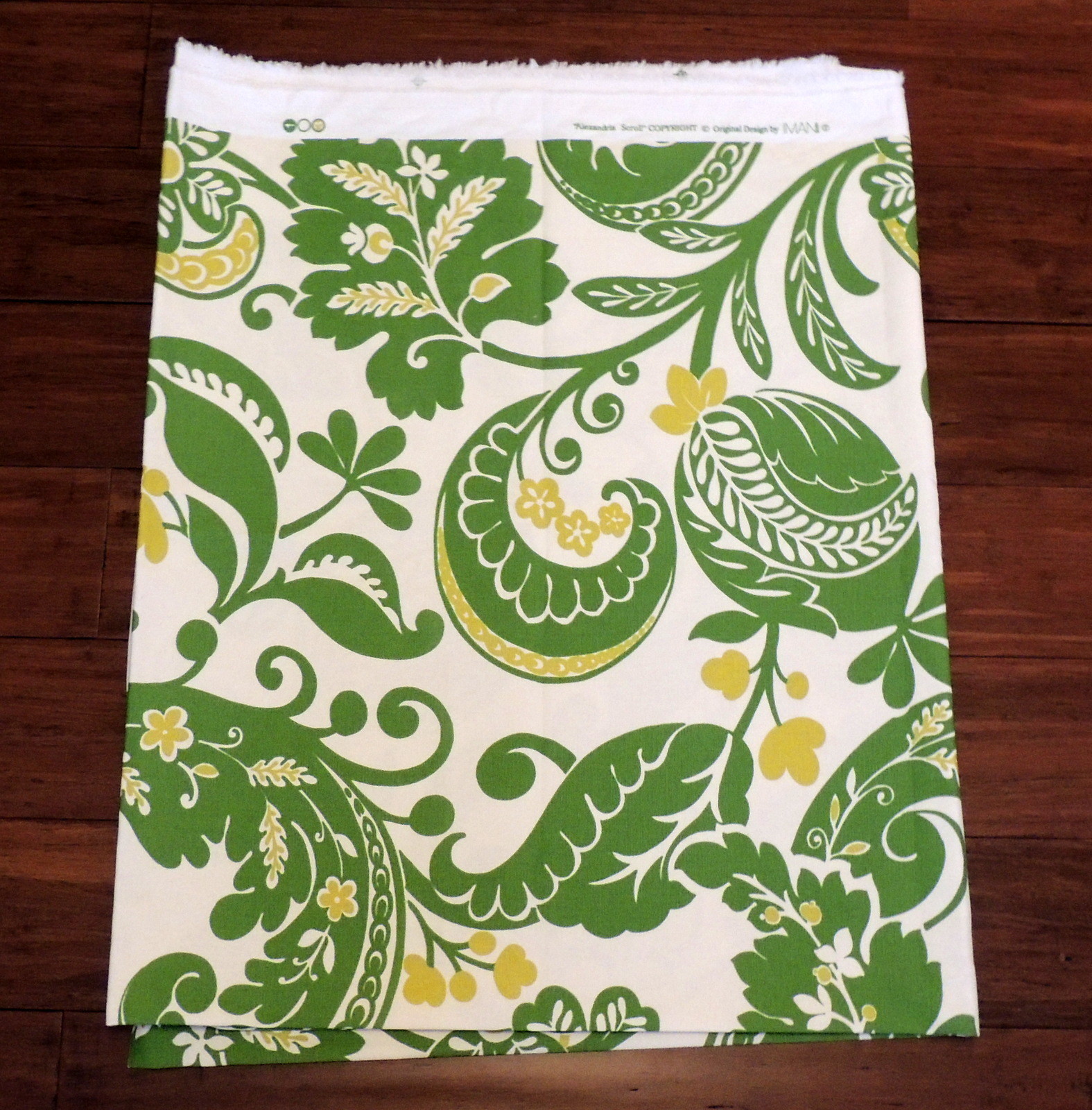 IMAN Yardage Fabric Green & Gold Alexandria Scroll 54
