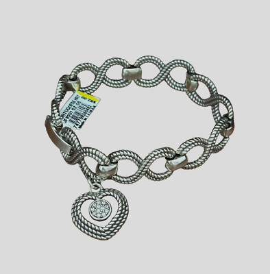 Brighton Portuguese Heart Bracelet- infinity symbol links- heart charm- silver
