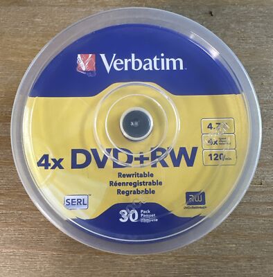 26 Verbatim Blank 4X DVD+RW Logo Branded 4.7GB Rewritable DVD Disc