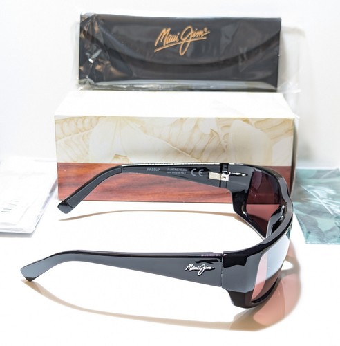 Pre-owned Maui Jim Wassup Black Sport Wrap / Maui Rose Polarized Lens Sunglass R123-02 In Pink