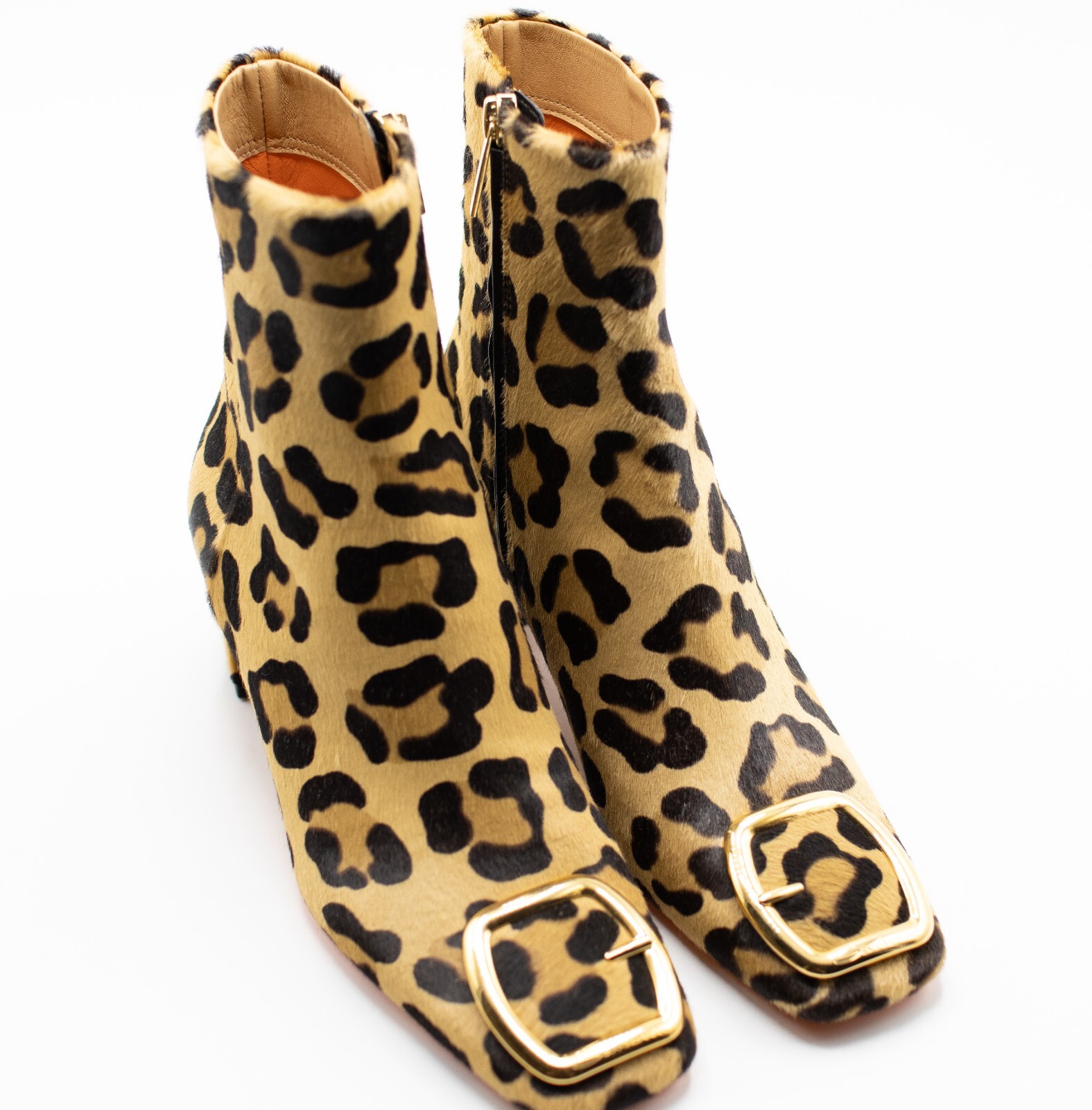 SANTONI SANTONI STIEFELETTE ABSATZ LEO GOLD SCHNALLE LEDER PONYFELL LEOPARD MUSTER