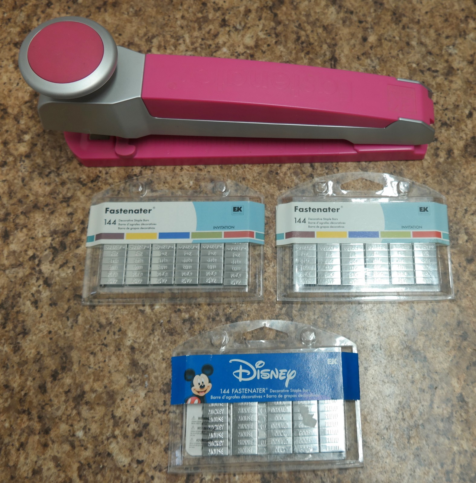 EK Success Pink Fastenater Decorative Bar Stapler 3 packages Staples Included