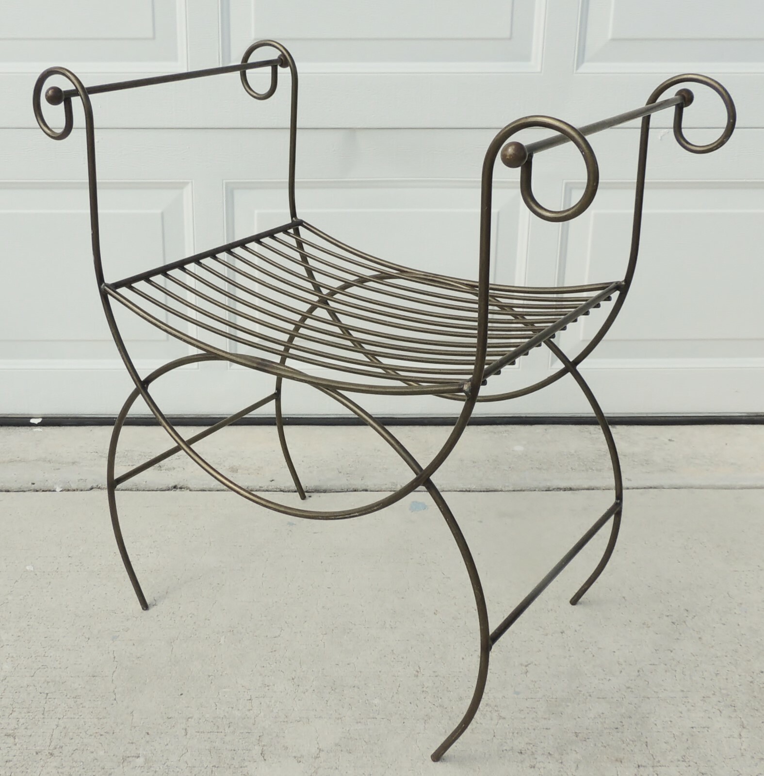 Antique/Vtg Hollywood Regency Mid Century Metal Iron Vanity Bench Chair Stool